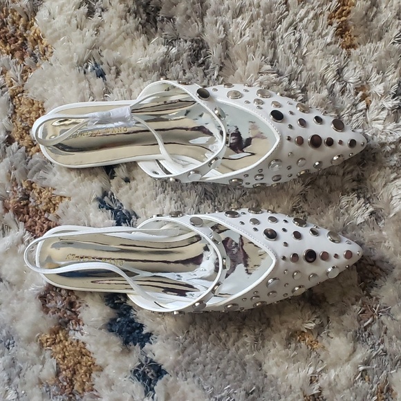 Silver Embellished Flat in White - Picture 2 of 7